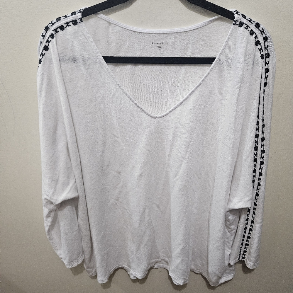 Garnet Hill White 100% Organic Linen Vneck Lightweight Boxy Blouse Shirt Xlarge